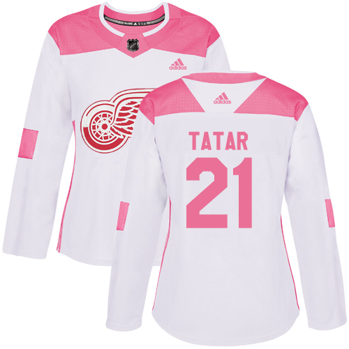 Adidas Red Wings #21 Tomas Tatar White/Pink Authentic Fashion Women's Stitched NHL Jersey - Click Image to Close